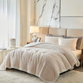 Luxury Flannel Fleece Sherpa Blankets Twin Size for Bed, Jacquard Boho 3-Layer Thick and Warm Blanket for Winter, Soft Cozy Fuzzy Plush Velvet Blanket with 2 Pillow Cases, Beige, 68x86 Inches