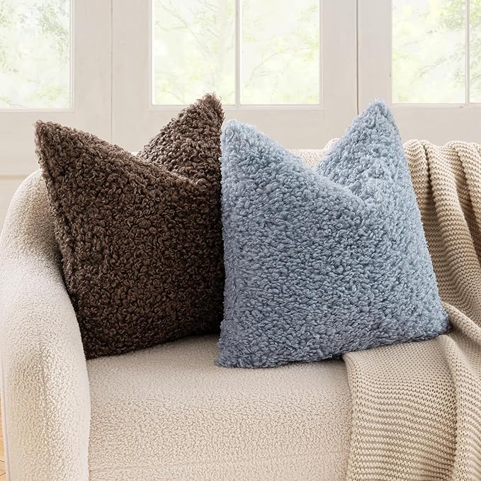 MIULEE Pack of 2 Throw Pillow Covers 12x20 Inch Neutral Chocolate Faux Fur Decorative Sherpa Pillow Covers Fuzzy Accent Soft Sheepskin Fleece Cushion Cases for Boho Home Decor Couch Living Room Bed