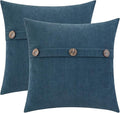 HWY 50 Blue Chenille Throw Pillow Covers 16x16 Inch with Triple Buttons, Soft Farmhouse Accent Decorative Cushion Cases for Couch Sofa Bed Living Room Pack of 2