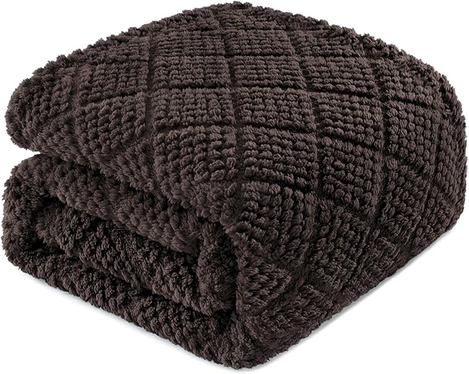 Whale Flotilla Fuzzy Fleece Throw Blanket for Couch, Bed, Soft Fluffy Jacquard Waffle Blankets for All Season, Lightweight and Warm, 50x60 Inch, Coffee