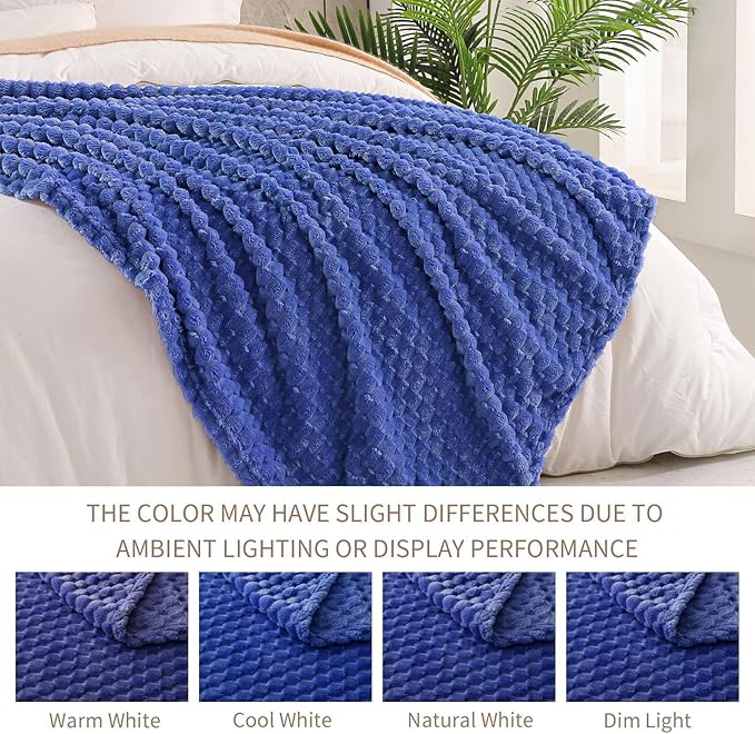 Exclusivo Mezcla Fleece Throw Blanket for Couch, Extra Large Fuzzy Cobalt Blue Bed Blankets, Soft Cozy Plush Sofa Throws for All Seasons, 50x60 Inches