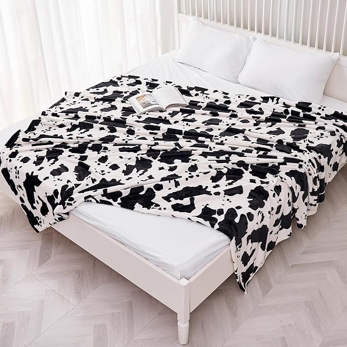 Viviland Fleece Blanket Twin Size Cow Print - 280GSM Lightweight Soft Fuzzy Cozy Plush Twin Blanket for Couch Sofa Bed, 60x80 inches