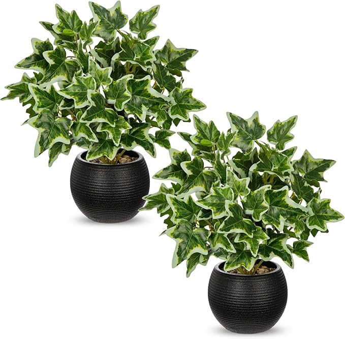 2 Packs Artificial Plants in Black Pot Fake Ivy Plants Potted Decorative Faux Plant for Home Kitchen Decor