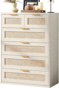 LEYAOYAO White Dresser for Bedroom Set of 2, 41" Tall Chest of Drawers, Modern 6 Drawers Boho Rattan Dressers with Storage, Dresser Wooden Closet Organizer for Living Room, Hallway