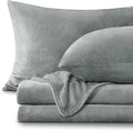 BEDELITE Flannel Sheets King Size Grey - Super Soft Fleece Sheets Set Fluffy Extra Plush, 4 Piece(Include Fitted Sheet, Flat Sheet, 2 Pillowcases)