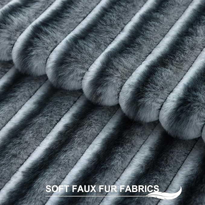 Pallene Faux Fur Plush Throw Pillow Covers 16x16 Set of 2, Luxury Soft Fluffy Striped Decorative Pillow Covers for Sofa, Couch, Living Room, Ombre Blue