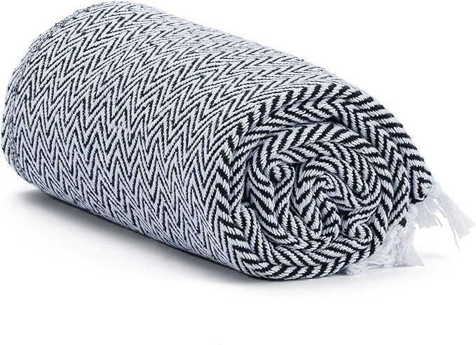 Americanflat 50x60 Throw Blanket - Soft and Breathable Cotton Throw Blanket for Couch, Bed, Chair - Decorative Blankets Perfect for Home or Outdoor Use - Navy Blue and White Herringbone Design