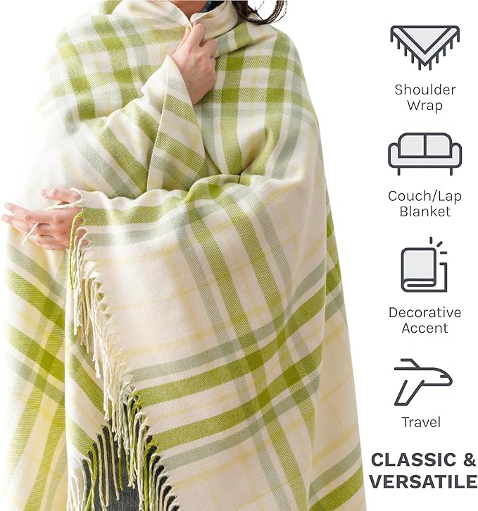 BATTILO HOME Spring Summer Plaid Throw Blanket for Couch Bed, Decorative White Green Stripe Blanket Throw Farmhouse Throw Blankets, Buffalo Checkered Plaid Blankets and Throws for Home Decor