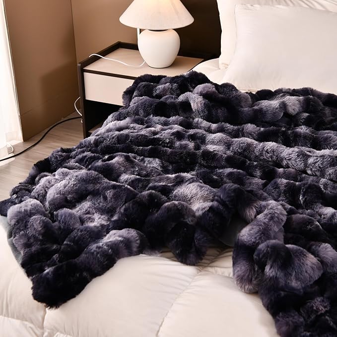 H&D Faux Fur Throw Blanket for Couch,Fluffy Cozy Soft Plush Luxury Thick Fuzzy Fleece Blanket for Couch Bed Sofa Bedroom Living Room,Comfy Bubble Blanket