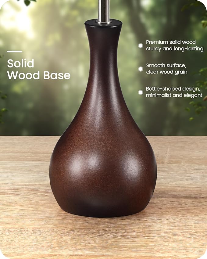 Small Table Lamp, 14.2" Cute Little Desk Lamp, Wood Bedside Lamp with Linen Lampshade, Modern Nightstand Lamp for Bedroom, E26 Base, Bulb Not Included, Beige & Dark Walnut STE09TL05