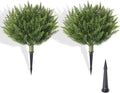 15.7" Christmas Fake Shrubs, Artificial Cedar Ball Tree Plant, 2 Packs of Fake Cedar Outdoor shrubs with Ground Spike, UV Resistant Fake shrubs, Used for Indoor and Outdoor Front Porch Gardens