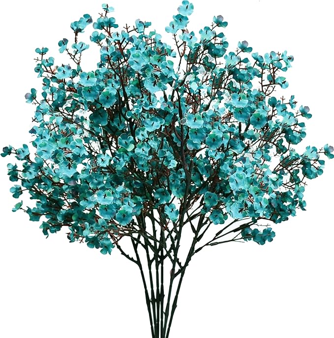 Mandy's Teal Artificial Baby’s Breath Flowers 6 Bundles Silk Gypsophila, 18.5 Inch European Style Modern Home Decor Centerpiece, Neutral Wedding Flower Arrangements