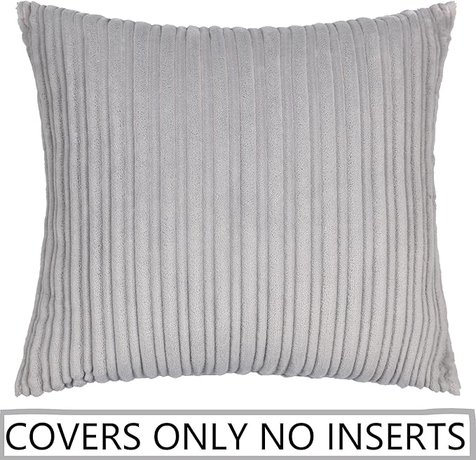 UGASA Velvet Pillow Covers Striped, Decorative Throw Cushion Case with Hidden Zipper for Home Couch/Bedroom/Car, Soft Cozy Solid Square, 1 Pack (18"x18", Light Grey)