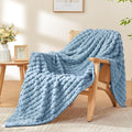 BEDELITE Blue Throw Blanket Twin Size for Bed- Super Soft and Warm 3D Checkered Fluffy Fuzzy Fleece Blanket, Luxurious Plush Cozy Blanket for Room Decor Fall and Winter, 60x80 inches