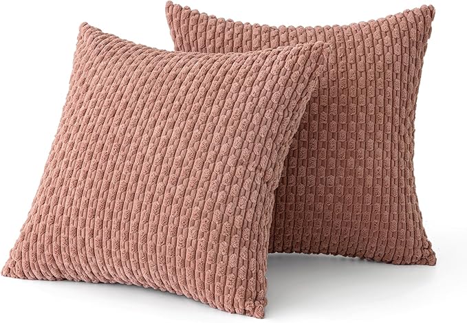 MIULEE Pack of 2 Valentines Day Decorative Throw Pillow Covers 18x18 Inch Soft Boho Striped Textured Pillow Covers Modern Farmhouse Home Decor for Couch Bed Sofa Living Room Blush Pink