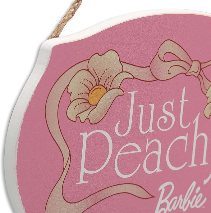 Mattel Barbie Just Peachy Hanging Wood Wall Decor - Cute Barbie Sign for Bedroom or Play Room