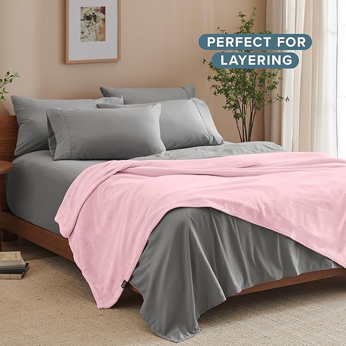 Bare Home Fleece Blanket - King Size - Ultra-Soft Lightweight for Bed, Sofa, and Couch - Luxury Microplush - Cozy Warm Blanket (King, Light Pink)