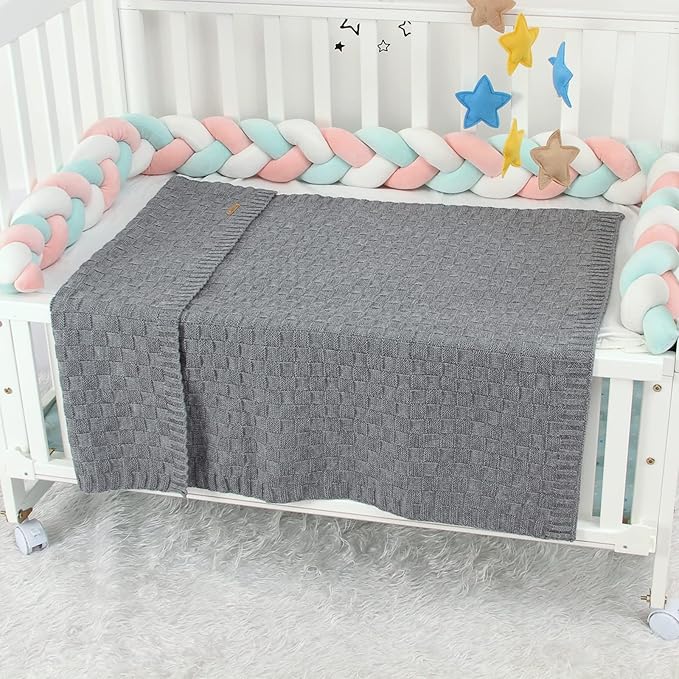 LAWKUL Baby Blankets for Boys Cable Knitted Baby Blanket Girl Airy Soft Newborn Receiving Swaddle Stroller Crib Grey 40"x30"