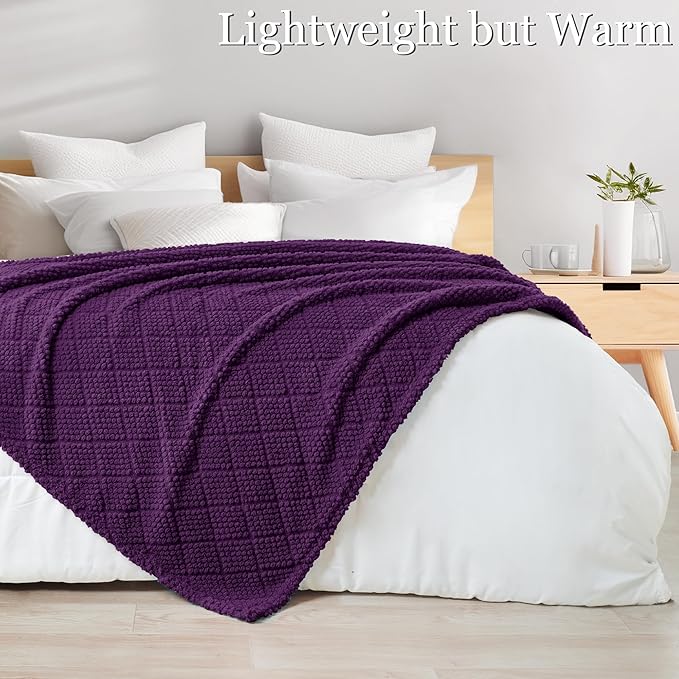 Whale Flotilla Fuzzy Fleece Throw Blanket for Couch, Bed, Soft Fluffy Jacquard Waffle Blankets for All Season, Lightweight and Warm, 50x60 Inch, Purple