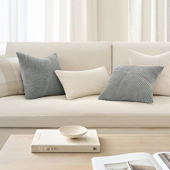 Topfinel Decorative LightGrey Throw Pillow Covers 26x26 Inch Soft Corduroy Modern Farmhouse Grey Pillow Covers for Living Room Couch Sofa Bed Set of 2 65x65 cm