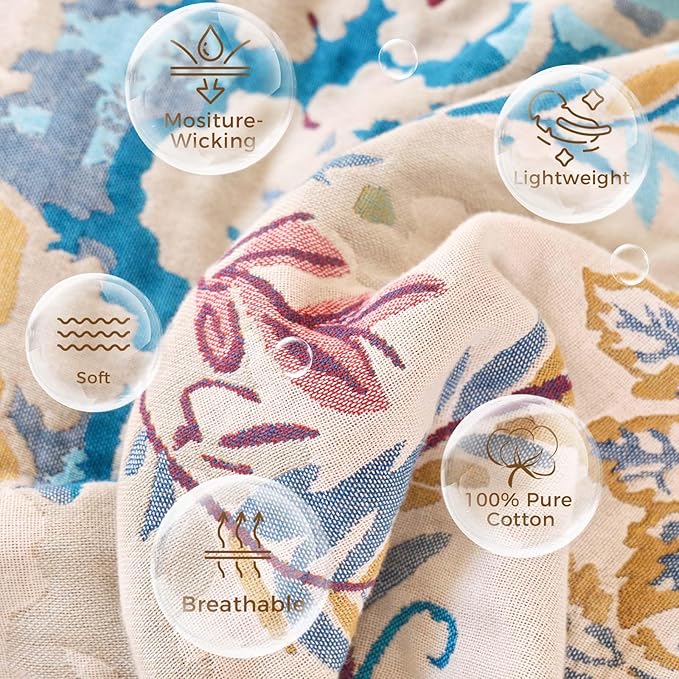 Boho Throw Blanket for Couch Sofa Chair Cotton Spring Blankets for Bedroom Living Room All Season Soft Lightweight Reversible Floral Embroidery Decorative Throws 50"x60" Home Decor