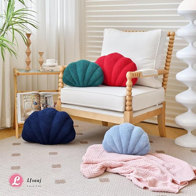 Lfsaaj Seashell Throw Pillows, Shell Shaped Throw Pillows, 18 Inch Soft Home Decorative Pillow Plush Cushion for Bed Couch Living Sofa Room Decor Accent Throw Pillow (Dusty Blue 18Inch)