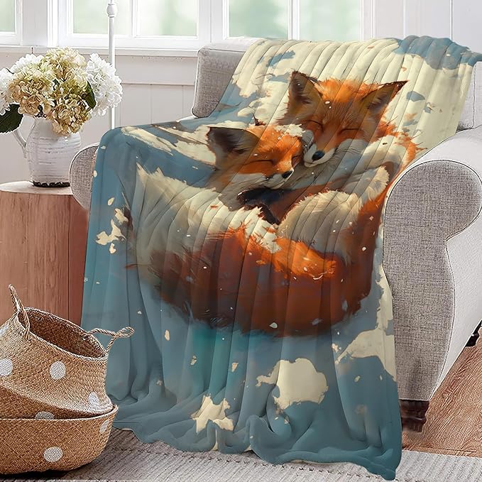 Fox Throw Blanket Soft Warm Cozy Foxes Blankets Fuzzy Plush Fleece Fox Blanket Gifts for Couch Bed Sofa Home Decor 40''X50''