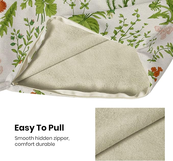 AEIOAE Summer Pillow Covers 18x18 Inch Set of 2,Green Wild Flower Plant Throw Pillows Case,Seasonal Floral Outdoor Decorative Square Linen Farmhouse Decor Cushion Covers for Home Sofa Bed Couch