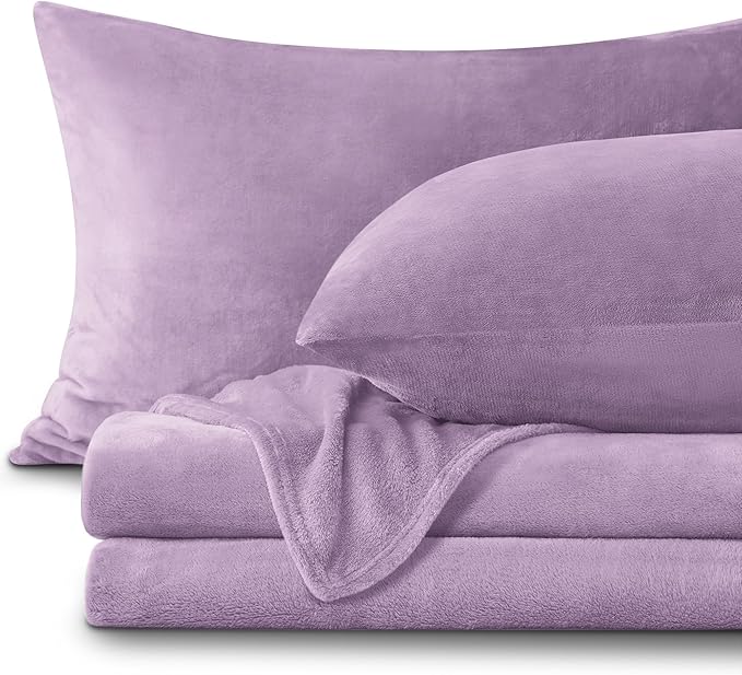 BEDELITE Flannel Sheets Queen Size Lavender - Super Soft Fleece Sheets Set Fluffy Extra Plush, 4 Piece(Include Fitted Sheet, Flat Sheet, 2 Pillowcases)