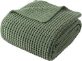 Bunnikins & Clover Knitted Waffle Throw Blanket 50x60 Inches, Sage Green Throw Blanket for Couch, Soft Cozy Chenille Knit Blanket Warm Decorative Throw for Sofa