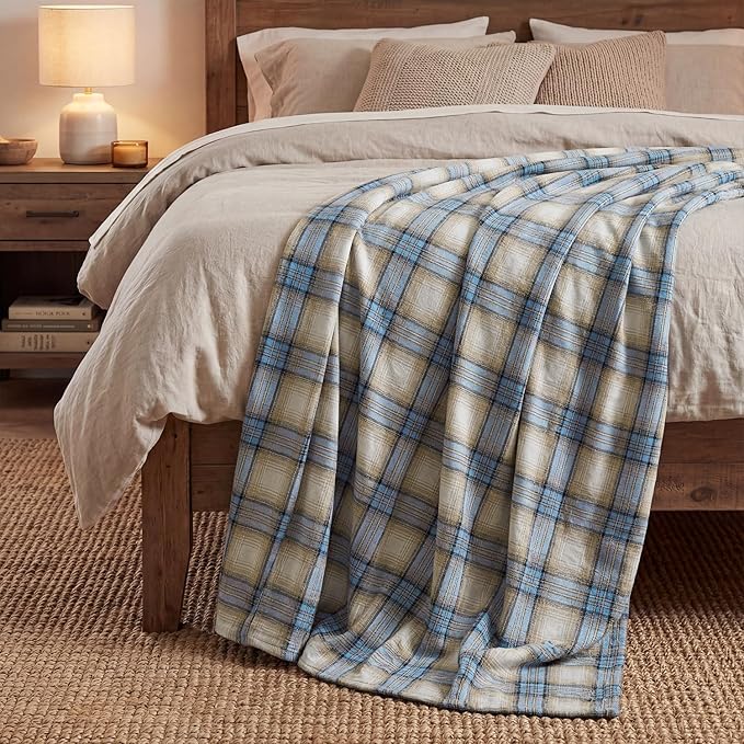 Horaldaily Blue Light Coffe Farmhouse Plaid Decorative Blanket Throw, Spring Summer Rustic Soft Lightweight Blanket for Couch Sofa Bed Lounging Decoration, Ideal Gifts for Kids Adults Self, 50x60
