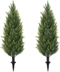 ECOLVANT 3FT Artificial Cedar Topiary Trees with Ground Spike, Set of 2 Faux Cypress Plants UV Resistant Artificial Pine Shrubs Fake Bushes for Outdoor Indoor Front Porch Garden