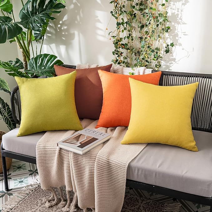 MIULEE Pack of 2 Decorative Outdoor Solid Waterproof Throw Pillow Covers Faux Linen Garden Farmhouse Cushion Cases for Summer Patio Tent Balcony Couch Sofa 12x12 Inch Orange