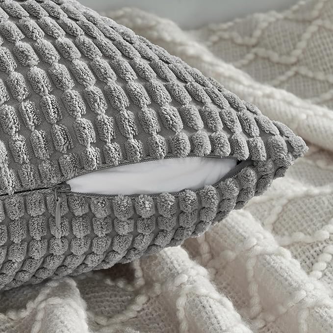 Topfinel 4 Packs Decorative 20x20 Inch Grey Throw Pillow Covers for Living Room Couch Bed, Rustic Modern Home Decor, Soft Corduroy Small Bulge Accent Square Cushion Case 50x50 cm(Light Grey)