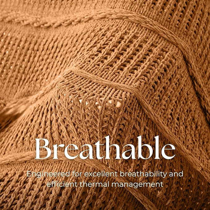 Boho Knitted Chenille Blanket with Tassels - Lightweight & Soft All-Season Throw - 3D Classic Pattern for Living Room Bedroom Couch, Amber Brown, Twin 60"x80"