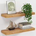 8 Inch Deep Floating Shelves, USA-Sourced Rustic Elm Wood Wall Shelves for Storage, Wall Mounted Display Shelving with Invisible Heavy-Duty Metal Bracket (Natural, 24" W x 8" D, Set of 2)