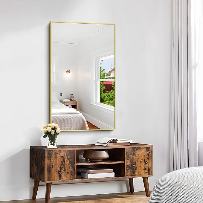 KOCUUY Gold Bathroom Mirror, 24"x40" Rectangle Bathroom Mirror for Wall, HD Tempered Glass, Anti-Rust Frame, Modern Design for Bathroom, Bedroom, Living Room, Entryway