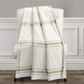 Lush Decor Farmhouse Stripe Reversible Throw, Single, 50" W x 60" L, Neutral - Beige Throw Blanket For Bed - Soft Blanket - Couch Throw - Rustic Farmhouse Decor