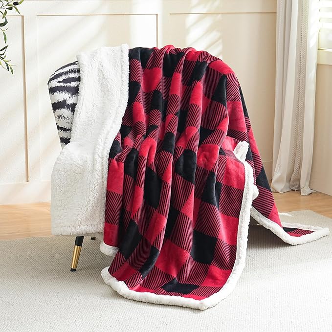 Sherpa Fleece Throw Blanket for Couch, Fluffy Plush Warm Fuzzy Blanket for Women and Men, Cozy Thick Soft Twin Blanket for Bed (Red, 60"*80")
