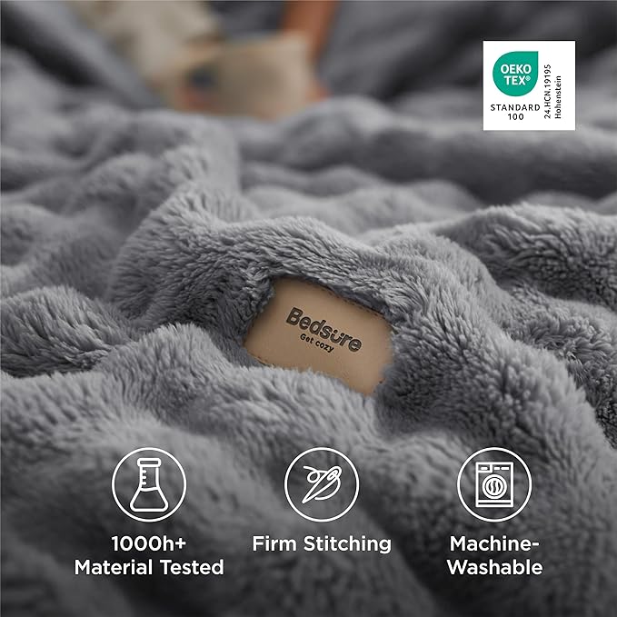Bedsure 3D Fleece Bubble Blanket for Couch - GentleSoft Grey Throw Blanket for Sofa Bed Room Decor - Luxury Soft Cozy Gifts for Women, Lightweight, All Seasons, Grey, 50"×60"