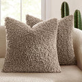 MIULEE Pack of 2 Throw Pillow Covers 22x22 Inch Neutral Khaki Faux Fur Decorative Sherpa Pillow Covers Fuzzy Accent Soft Sheepskin Fleece Cushion Cases for Boho Home Decor Couch Living Room Bed