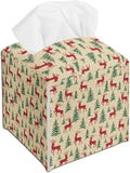 Christmas Trees Reindeer Leather Tissue Box Cover Holder, Tissue Box Cover Square, Ideas for Family Friends, Bathroom Kitchen Car Office Home Table Decor(5.2 Inches)-B13
