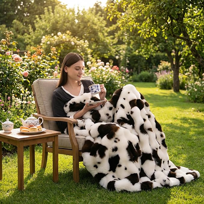 Cow Print Faux Fur Throw Blanket for Couch, Ultra Soft Cozy Blanket Portable Foldable for Travel Spring Camping Home Leisure, Easy Care, Ideal for New Mom Women, 50x60