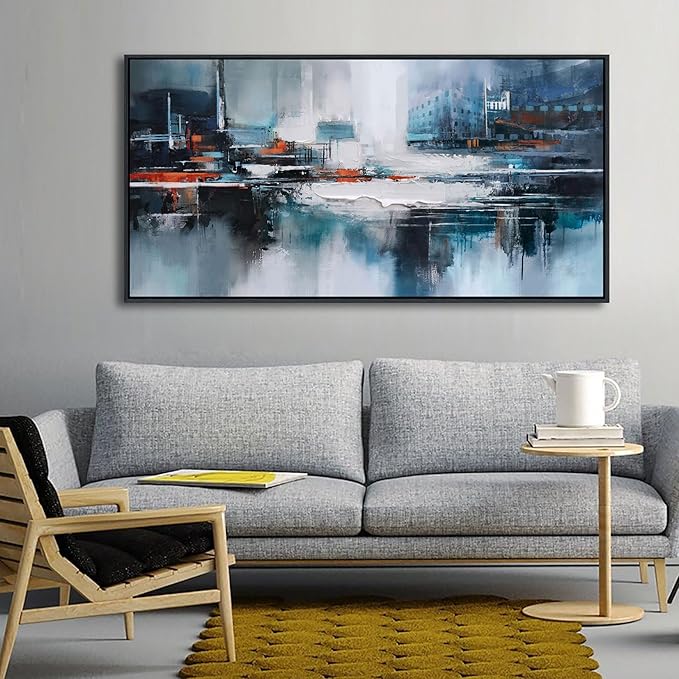 Abstract Wall Art for Living Room - Modern Blue Wall Decor, Large Canvas Artwork, Framed Wall Art Bedroom Pictures, Navy Decor for Above Bed, Contemporary Home Decor