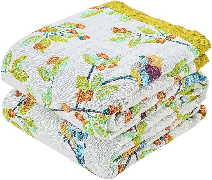Boho Throw Blanket for Bed, 100% Cotton Soft Rustic Quilt Fall Blanket, 80"x90" Floral Printed Farmhouse Decor Bed Blankets, All Season Rustic Reversible Bohemian Throw Quilt