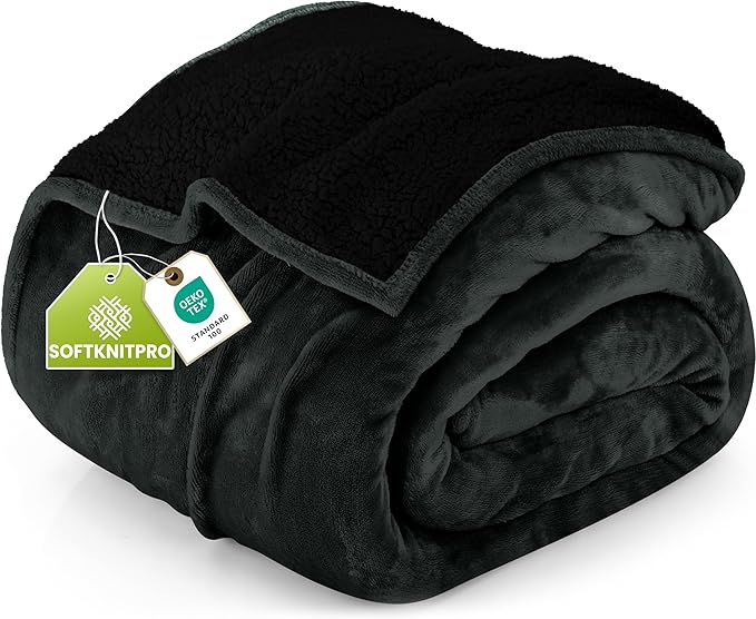 Utopia Bedding Sherpa Blanket Queen Size (Black, 90x90 Inches) - Soft Lightweight Plush Fleece Reversible Blanket for Bed, Sofa, Couch, Camping and Travel
