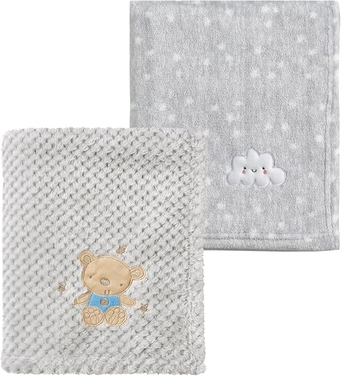 CREVENT 2Pcs 30''X40'' Cute Cozy Fluffy Warm Baby Blankets for Infants Toddlers' Bedding Crib Cot Stroller - Grey Cloud + Baby Bear