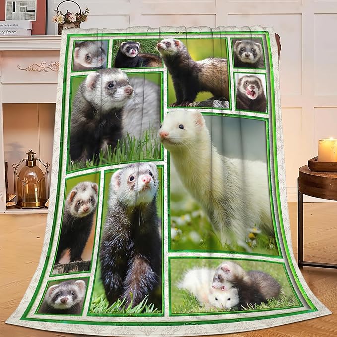 Ferret Blanket for Girls Women Boys Men Adults Kids Soft Cozy Fleece Cute Ferrets Throw Blankets Gifts Warm Flannel Plush Lightweight Decor for Couch Bed Sofa 50"X40"