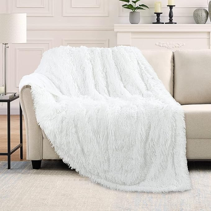 TOONOW Extra Soft Fuzzy Faux Fur Blanket Twin Size 70"x78", Reversible Lightweight Plush Fuzzy Cozy Soft Blankets and Throws for Couch Sofa Bed, Decorative Fluffy Plush Comfy Blanket, Pure White