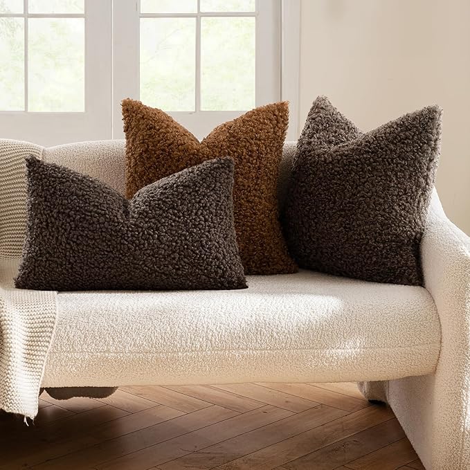 MIULEE Pack of 2 Throw Pillow Covers 16x16 Inch Chocolate Faux Fur Decorative Sherpa Pillow Covers Fuzzy Accent Soft Sheepskin Fleece Cushion Cases for Boho Home Decor Couch Living Room Bed